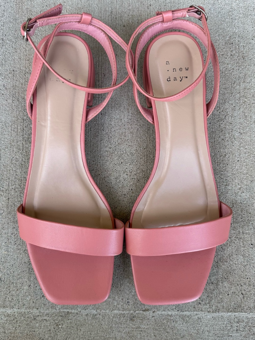 a new day Coral Pink Square-Toe Ankle-Strap Sandals, Size 8.5 - Picture 1 of 5